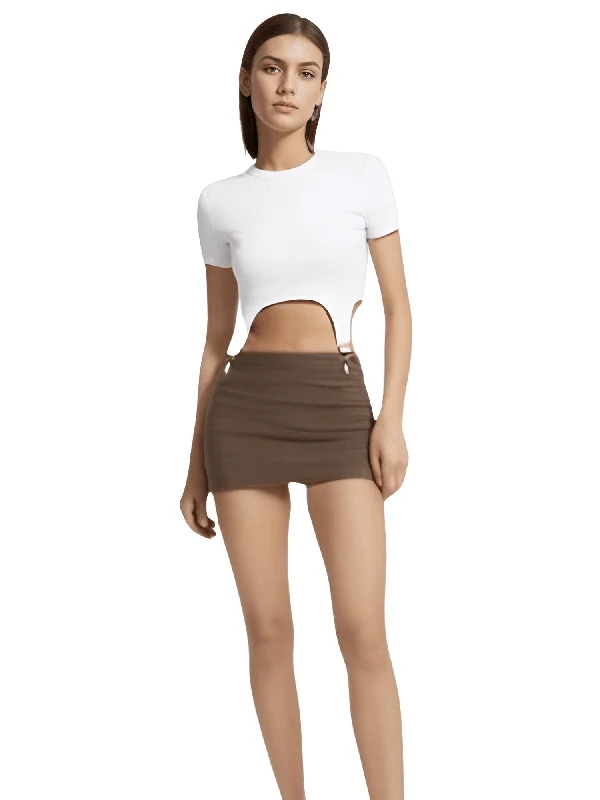 Women's Streetwear Crop T-Shirt with Buckle-- Faux Fur Fabric Real Fur Fabric Shearling Fabric Women's Streetwear Crop T-Shirt with Buckle-- Faux Fur Fabric Real Fur Fabric Shearling Fabric