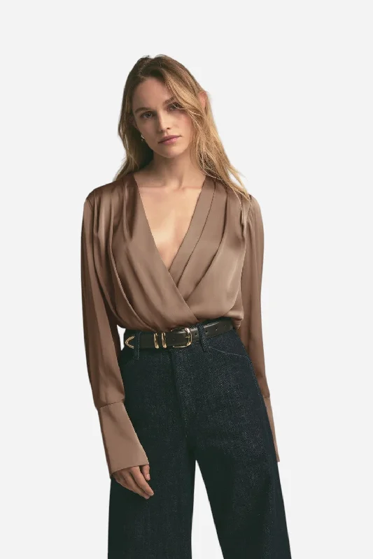 Favorite Daughter The Date Blouse in Macchiato Delicate Bow Blouse