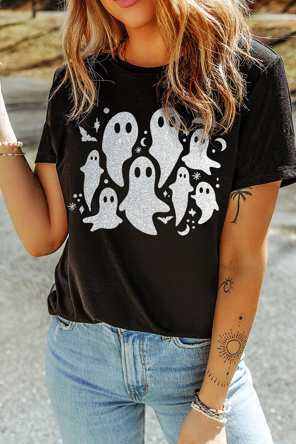 Hazel Blues® | Ghost Round Neck Short Sleeve T-Shirt-- Cashmere Blend Cotton Blend Poly Blend Hazel Blues® | Ghost Round Neck Short Sleeve T-Shirt-- Cashmere Blend Cotton Blend Poly Blend