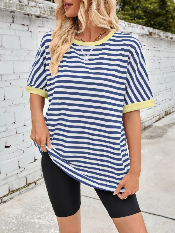 Tanya Lovelet Striped Round Neck Half Sleeve T-Shirt-- Notch Collar Peter Pan Collar Cowl Neck Tanya Lovelet Striped Round Neck Half Sleeve T-Shirt-- Notch Collar Peter Pan Collar Cowl Neck