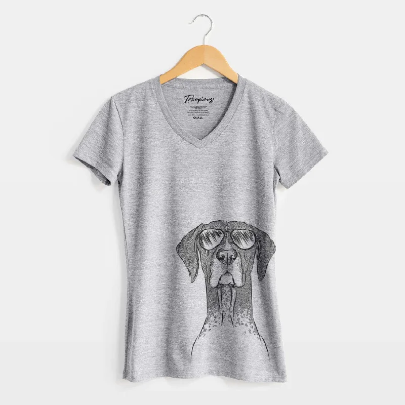 Aviator Mattis the German Shorthaired Pointer - Women's V-neck Shirt-- Rayon Fabric Velvet Fabric Corduroy Fabric