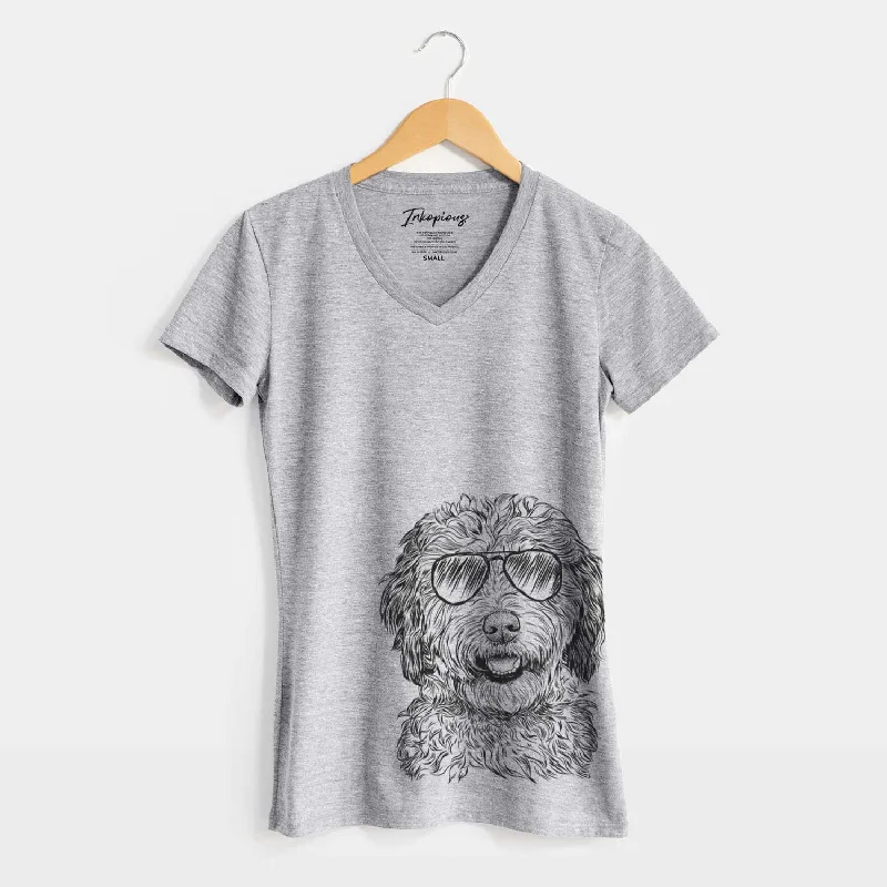 Aviator Palmer the Aussiedoodle - Women's V-neck Shirt-- Chenille Brocade Lace