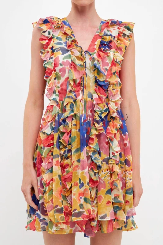 Work Of Art Mini Dress In Multi Stylish Puff Sleeve Mini Dress