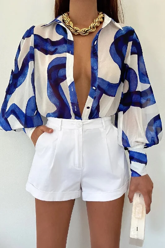 RUNAWAY THE LABEL Womens Fleetwood Blouse - Vista Cobalt Sweetheart Neck Blouse