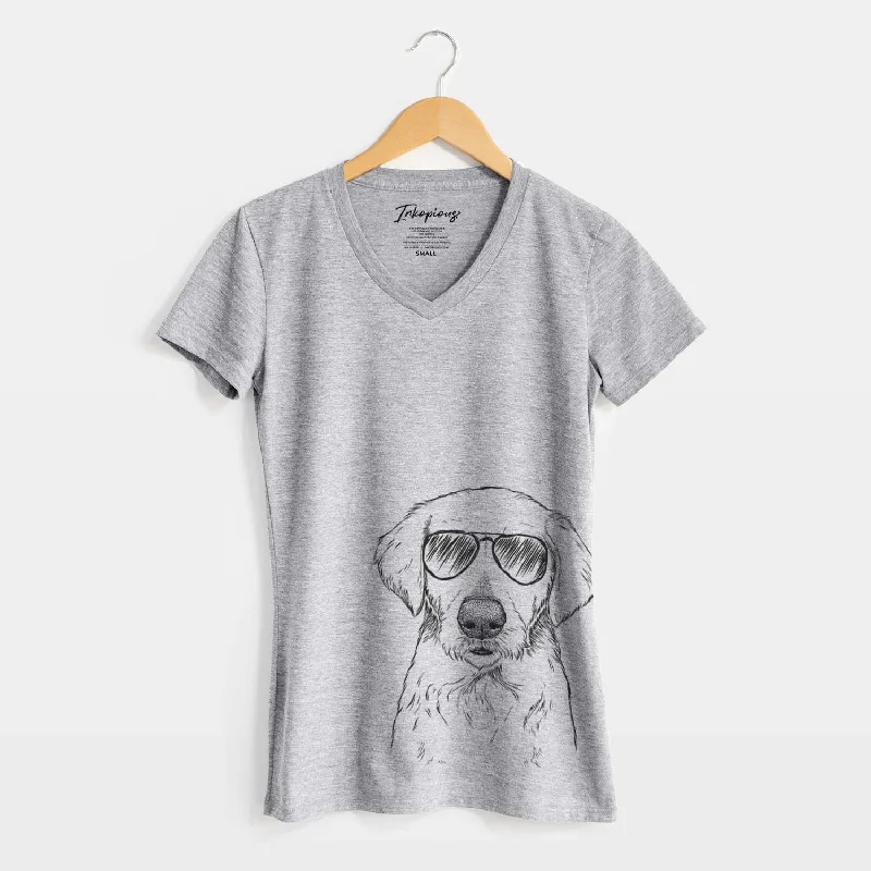 Aviator Marley Sue the Labradoodle - Women's V-neck Shirt-- V-Neck T-Shirt Long Sleeve Cotton Aviator Marley Sue the Labradoodle - Women's V-neck Shirt-- V-Neck T-Shirt Long Sleeve Cotton