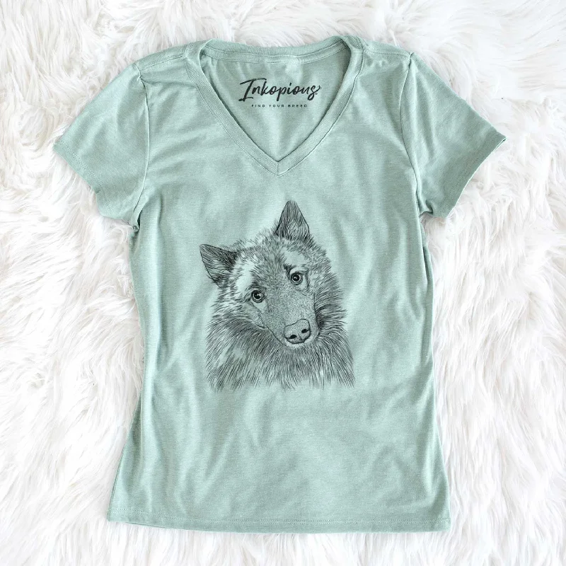 Bare Mr. Maverick the Keeshond - Women's V-neck Shirt-- Chenille Brocade Lace