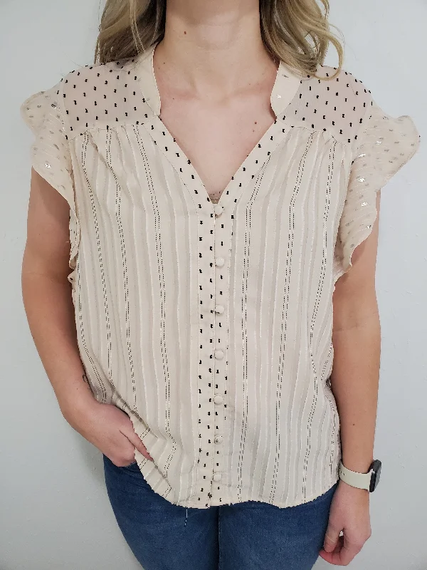 TRIBAL MIXED MEDIA BLOUSE - FRENCH OAK Bell Sleeve Blouse