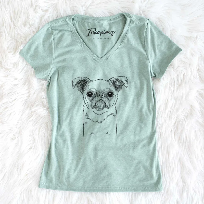 Bare Petit Penny the Brussels Griffon - Women's V-neck Shirt-- V-Neck T-Shirt Long Sleeve Cotton Bare Petit Penny the Brussels Griffon - Women's V-neck Shirt-- V-Neck T-Shirt Long Sleeve Cotton
