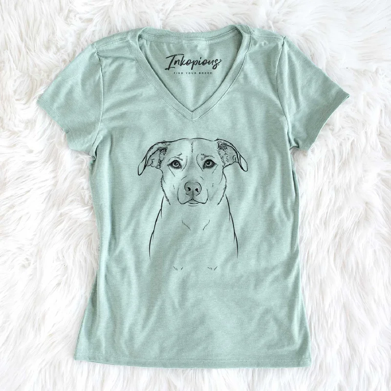 Bare Mica the Labrador Pittbull Mix - Women's V-neck Shirt-- Chenille Brocade Lace
