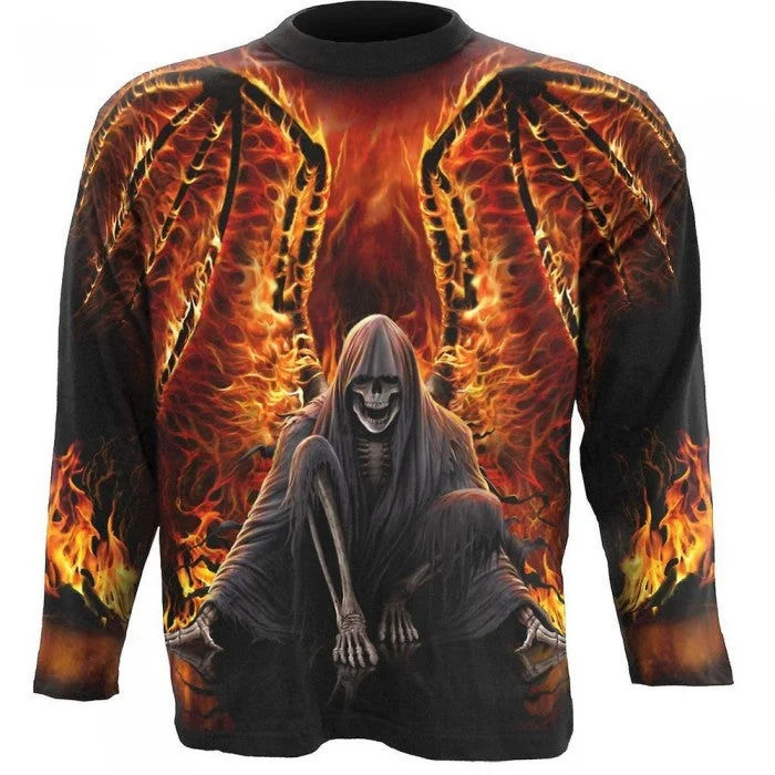 Spiral Direct Unisex Adult Flaming Death All-Over Print Long-Sleeved T-Shirt-- Fashionable Trendy Casual Spiral Direct Unisex Adult Flaming Death All-Over Print Long-Sleeved T-Shirt-- Fashionable Trendy Casual