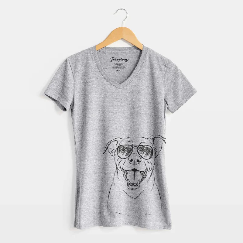 Aviator Pele the Lab Mix - Women's V-neck Shirt-- Thin T-Shirt Open Front Quick Dry