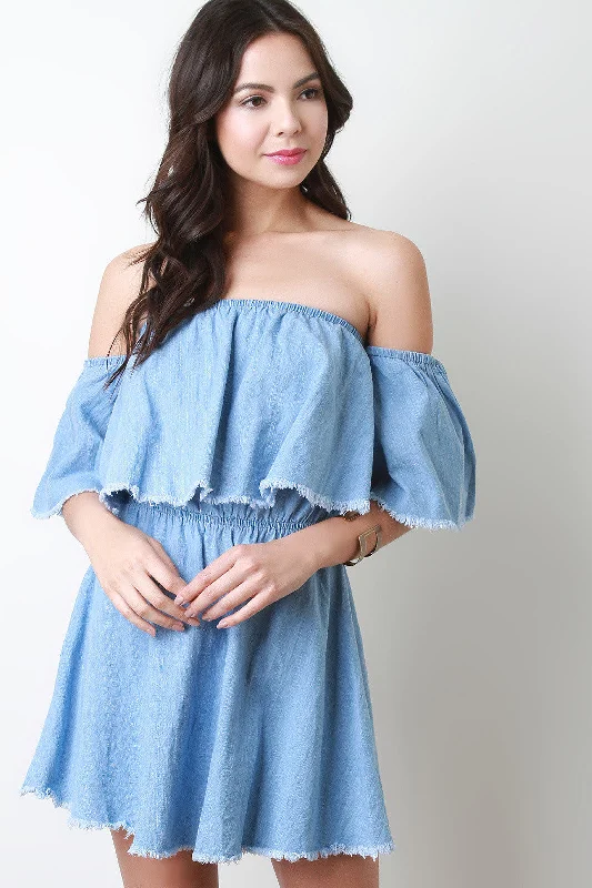 Bardot Chambray Mini Dress Classic Solid Mini Dress