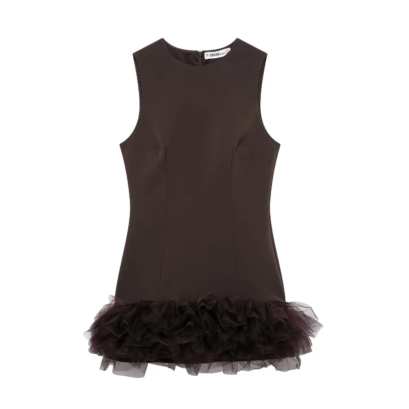 Tulle Hem Sleeveless Mini Dress Comfortable Linen Mini Dress