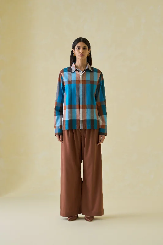 Madras Boxy Shirt-- Asymmetrical Pockets Print