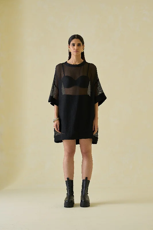 Satin Mesh T-Shirt Dress-- Mesh Canvas Denim