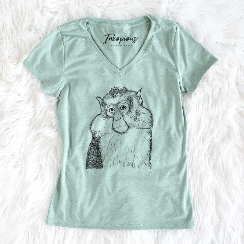 Bare Matata the Mona Monkey - Women's V-neck Shirt-- Lace Blend Ribbed Blend Corduroy Blend Bare Matata the Mona Monkey - Women's V-neck Shirt-- Lace Blend Ribbed Blend Corduroy Blend