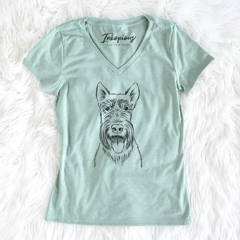 Bare Oswald the Scottish Terrier - Women's V-neck Shirt-- Fashionable Trendy Casual