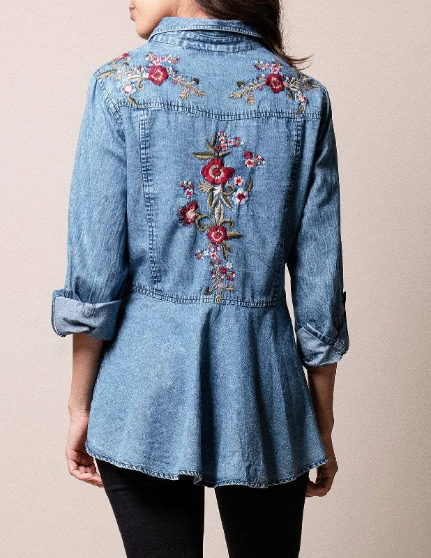 Paola Denim Shirt-- Mesh Fabric Canvas Fabric Denim Fabric