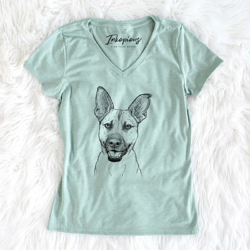 Bare Remus the German Shepherd Mix - Women's V-neck Shirt-- Nylon Fabric Polyester Fabric Spandex Fabric Bare Remus the German Shepherd Mix - Women's V-neck Shirt-- Nylon Fabric Polyester Fabric Spandex Fabric