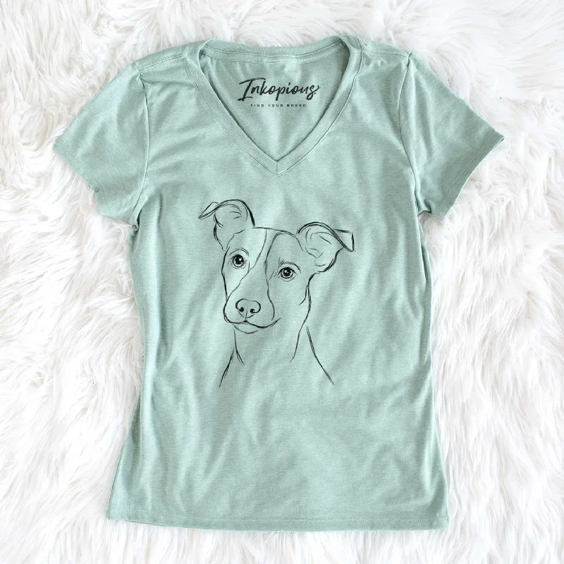 Bare Max the Jack Russell Terrier - Women's V-neck Shirt-- Satin Fabric Silk Fabric Chiffon Fabric Bare Max the Jack Russell Terrier - Women's V-neck Shirt-- Satin Fabric Silk Fabric Chiffon Fabric