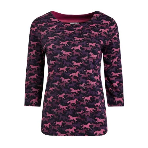 Weird Fish Womens/Ladies Pinto Horse Jersey Organic T-Shirt-- Striped Floral Plaid