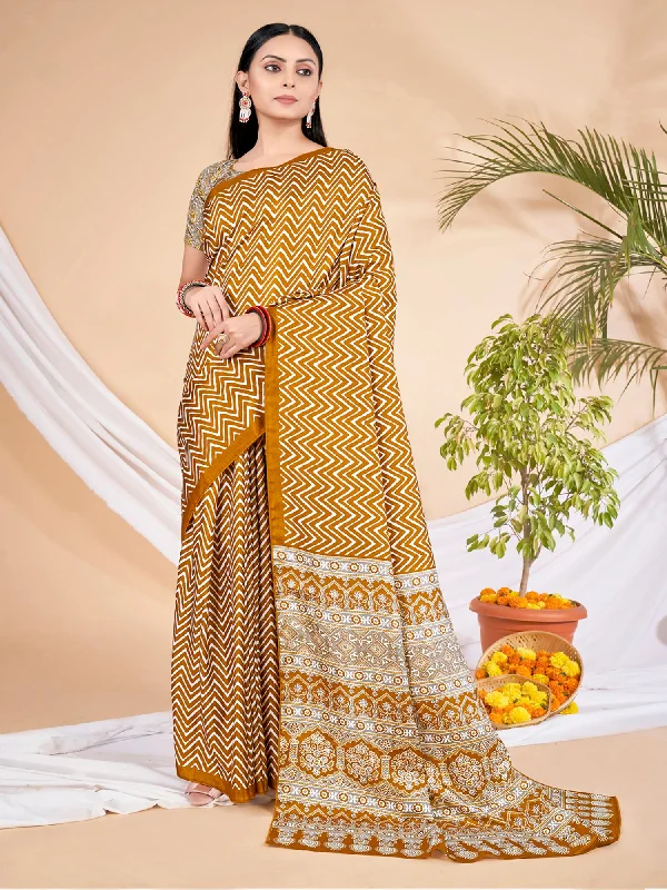 Women's Dola Silk Mustard Printed Designer Saree With Blouse Piece Delicate Pleat Blouse Women's Dola Silk Mustard Printed Designer Saree With Blouse Piece Delicate Pleat Blouse