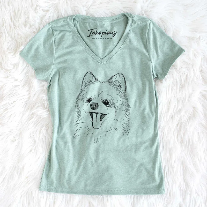 Bare Quinn the Pomeranian - Women's V-neck Shirt-- Machine Wash Dry Clean Hand Wash