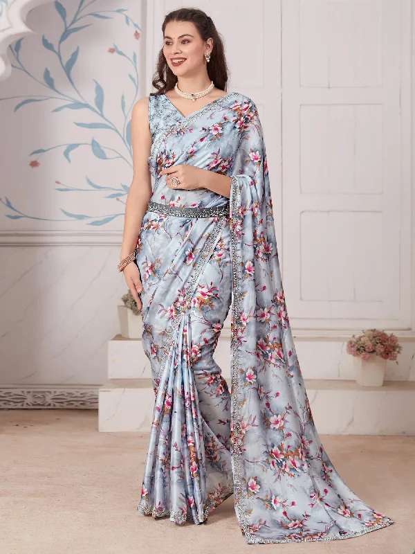 Women's Satin Silk Grey Embellished Designer Saree With Blouse Piece Casual Relaxed Blouse Women's Satin Silk Grey Embellished Designer Saree With Blouse Piece Casual Relaxed Blouse
