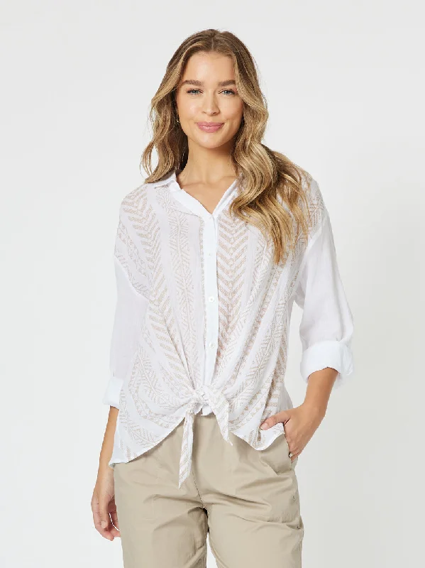 Ivy Shirt - White/Stone-- Collared Crew Neck Turtle Neck