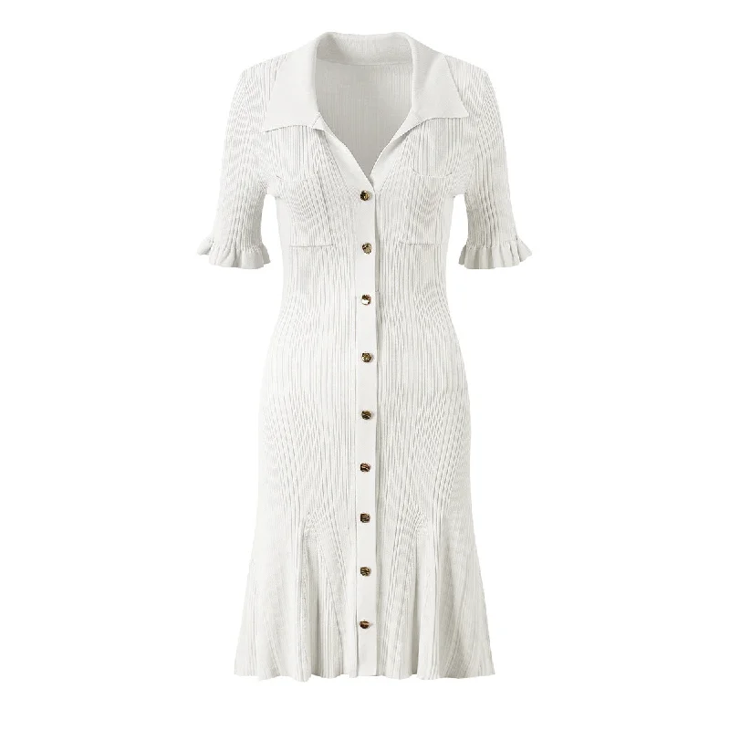 Pleated Collared Short Sleeve Mini Dress Trendy Tulle Mini Dress