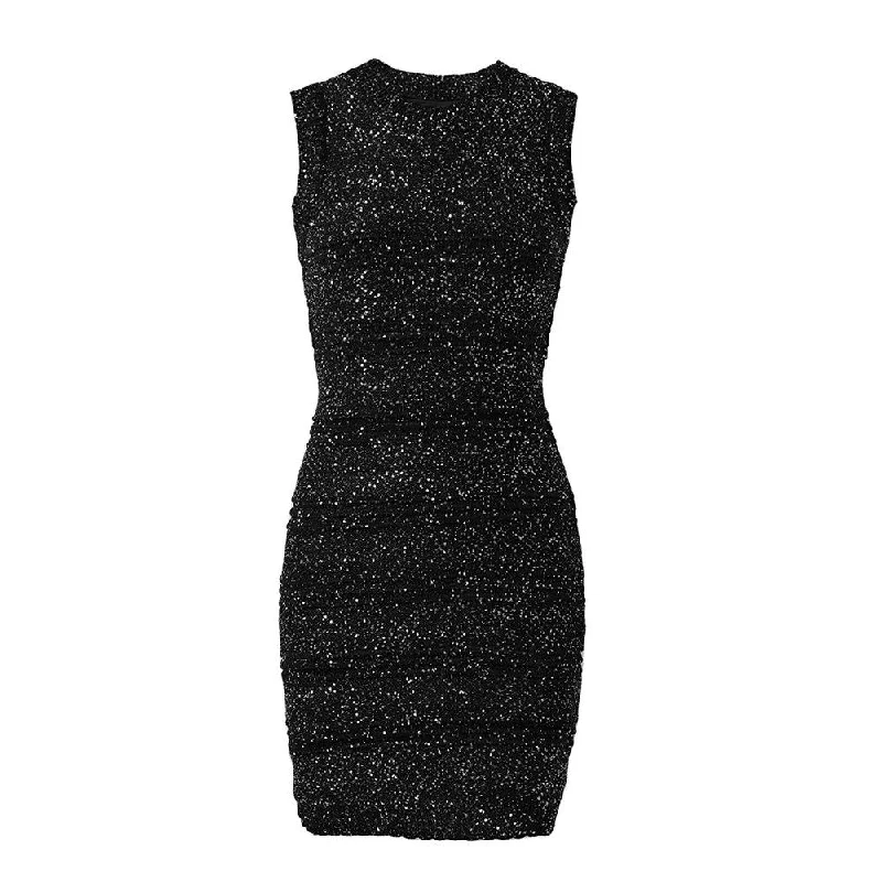 Cassidy Black Knit Sequin Mini Dress Trendy Wraparound Mini Dress