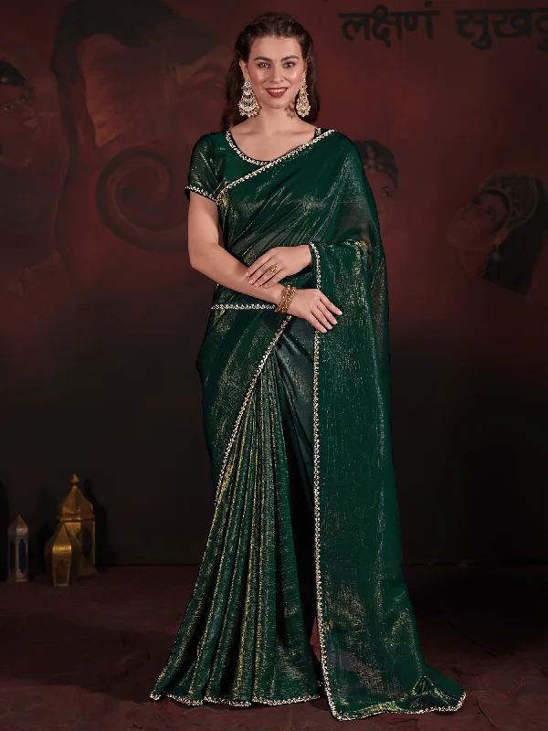 Women's Viscose Silk Green Embellished Designer Saree With Blouse Piece High Neck Blouse Women's Viscose Silk Green Embellished Designer Saree With Blouse Piece High Neck Blouse