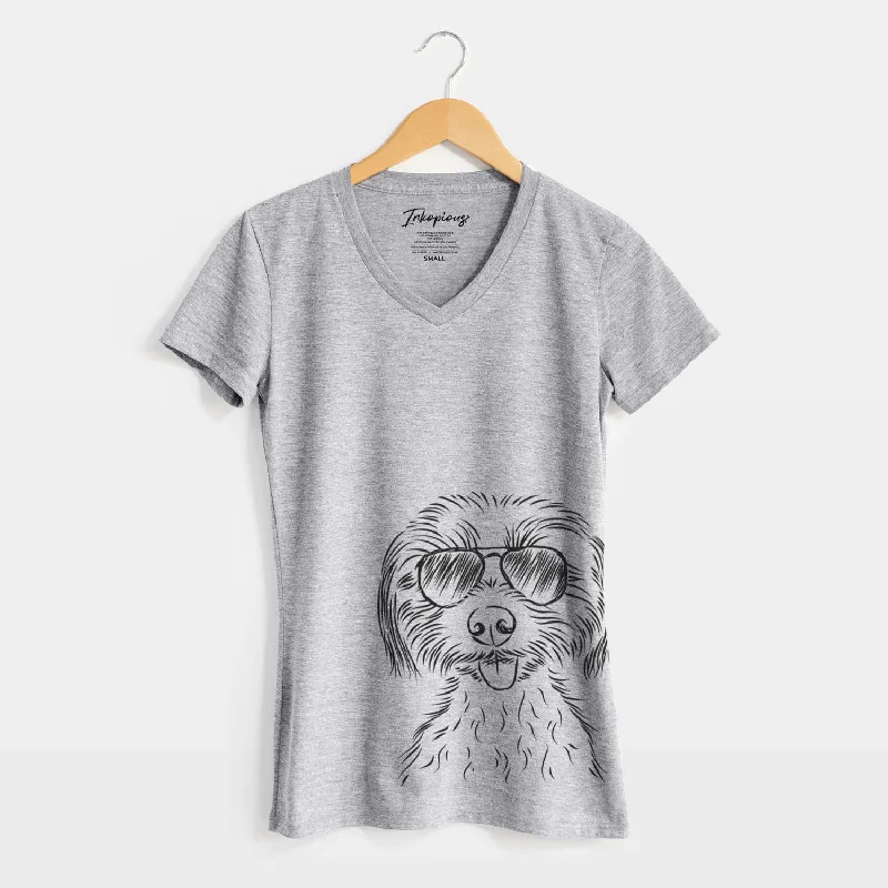 Aviator Mater the Yorkshire Terrier - Women's V-neck Shirt-- Solid Print Embellished Aviator Mater the Yorkshire Terrier - Women's V-neck Shirt-- Solid Print Embellished