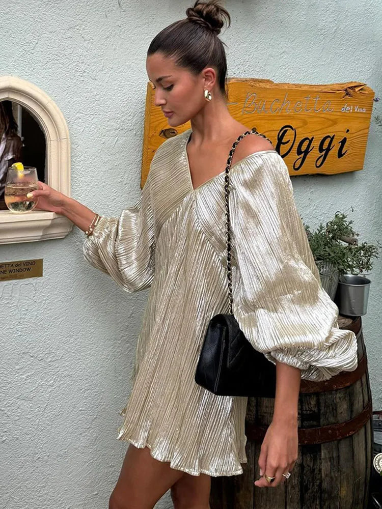 Advbridge Shiny Metallic Color Loose Mini Dress Women Elegant V Neck Lantern Long Sleeves Short Dresses Fashion Lady High Street Vestidos Cozy Long Sleeve Mini Dress Advbridge Shiny Metallic Color Loose Mini Dress Women Elegant V Neck Lantern Long Sleeves Short Dresses Fashion Lady High Street Vestidos Cozy Long Sleeve Mini Dress