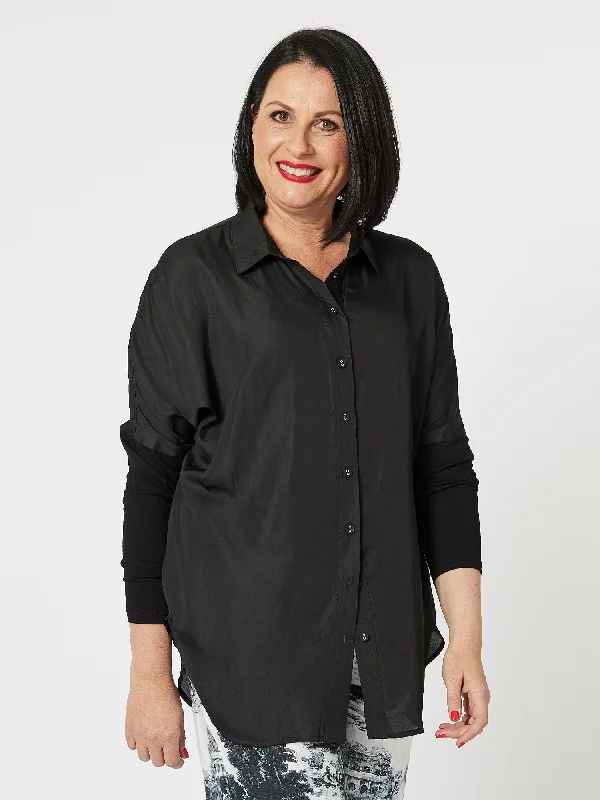 Luxe Button Through Shirt - Black-- Layered Multi-layer Single Layer