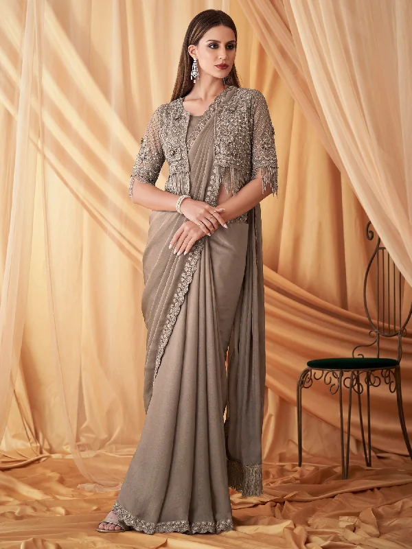 Women's Georgette Grey Embellished Designer Saree With Blouse Piece Elegant Semi-Sheer Blouse Women's Georgette Grey Embellished Designer Saree With Blouse Piece Elegant Semi-Sheer Blouse