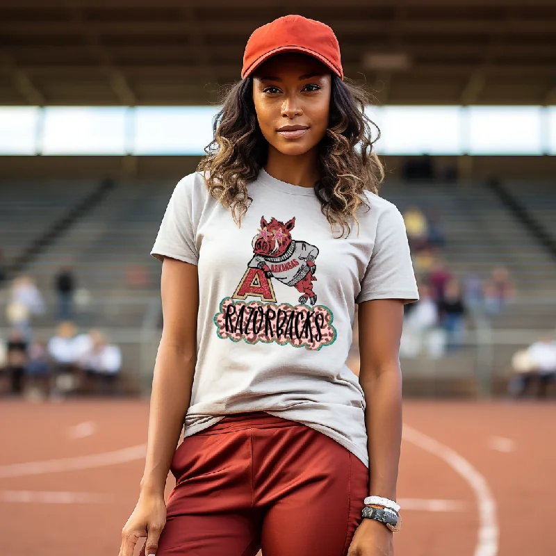 Hazel Blues® |  Big A Razorbacks Softstyle Graphic T-Shirt-- Solid Print Embellished