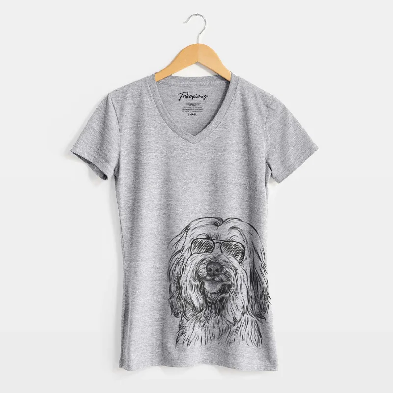 Aviator Rime the Tibetan Terrier - Women's V-neck Shirt-- Rayon Velvet Corduroy