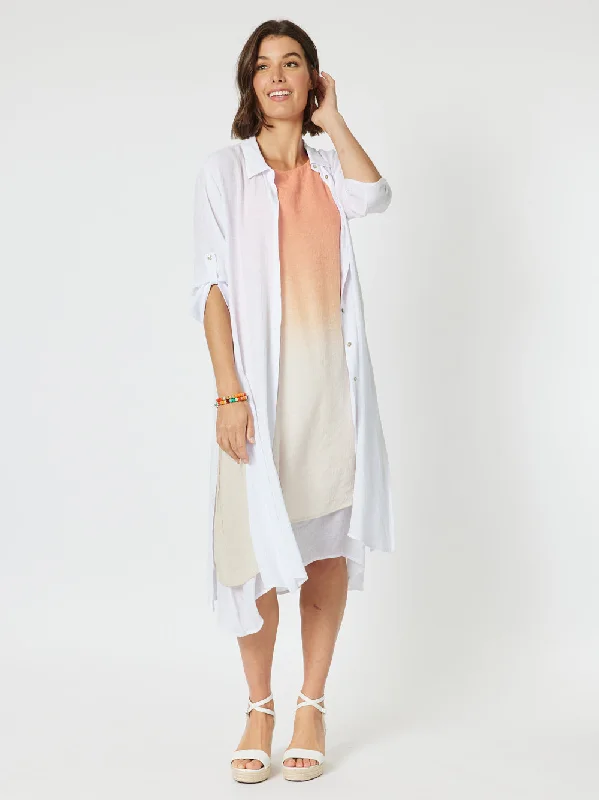 Long Duster Shirt - White-- Seamless Knitted Crochet