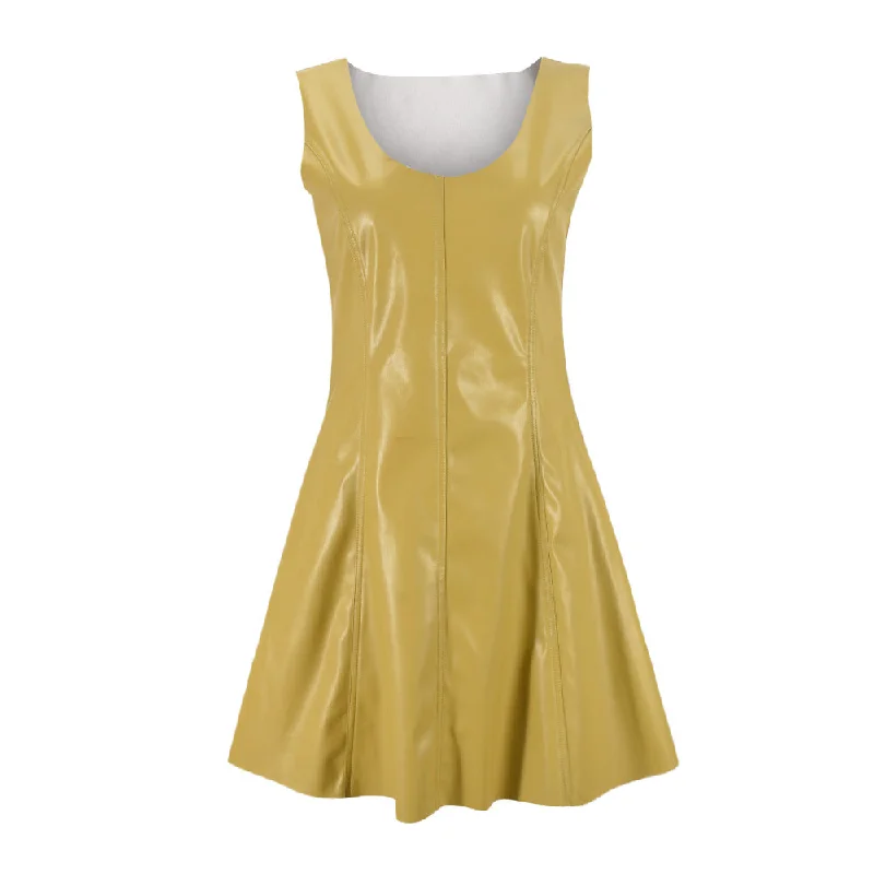 Faux Leather Fit and Flare Mini Dress Fashionable Mini Dress with Slits
