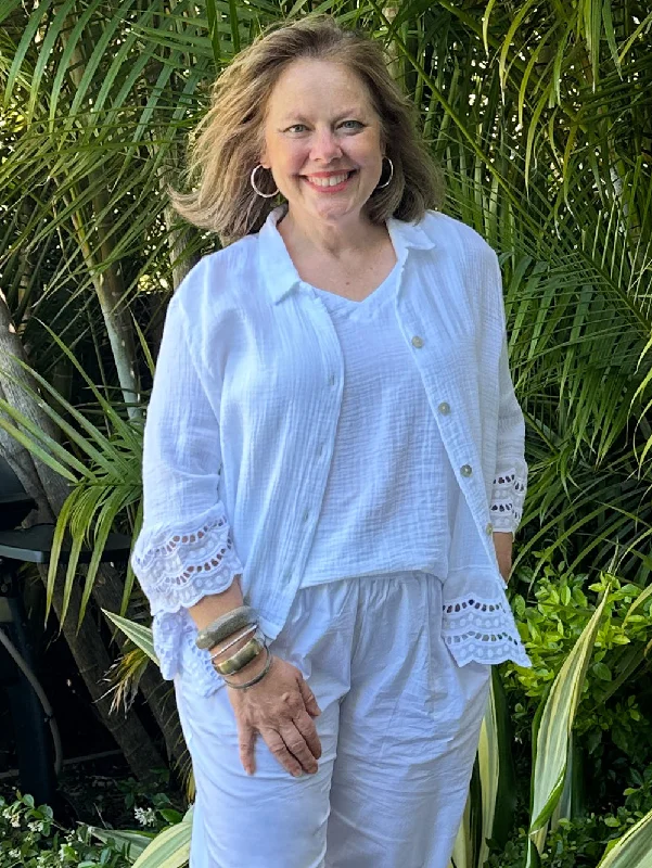 Libby Byron Cotton Shirt - White-- Elegant Classic Vintage