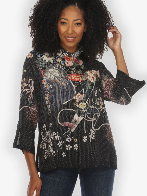 Vintage Kimono Art Silk Blouse Business Casual Blouse