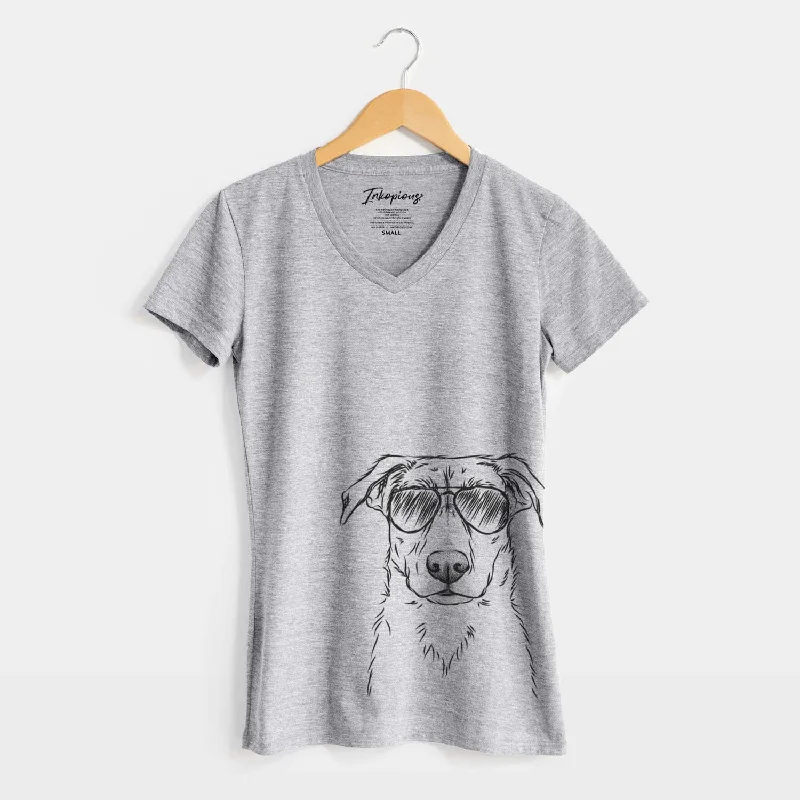 Aviator Peanut the Lab Mix - Women's V-neck Shirt-- Anti-Pilling Machine Wash Handmade Aviator Peanut the Lab Mix - Women's V-neck Shirt-- Anti-Pilling Machine Wash Handmade