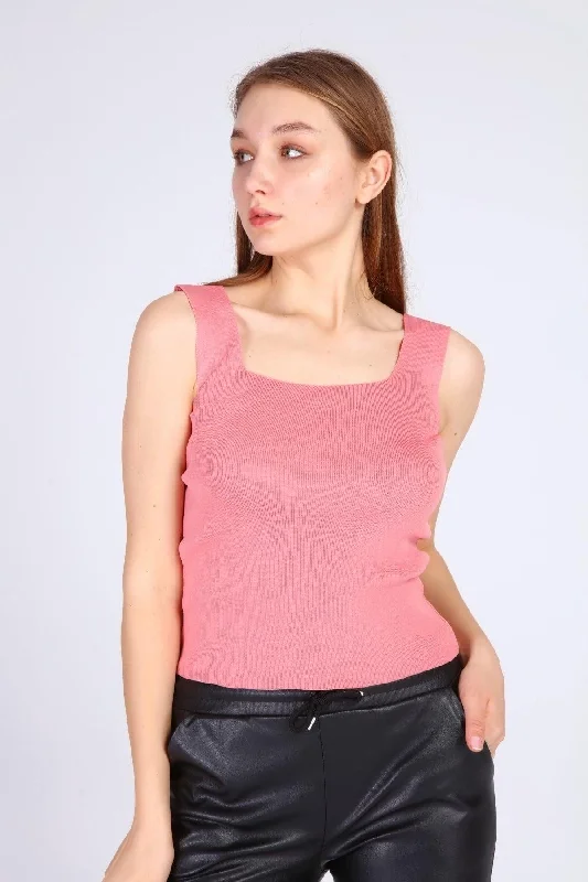 Women's Pink Thick Strap Square Collar Summer Athlete Knitwear Blouse Embroidered Floral Blouse Women's Pink Thick Strap Square Collar Summer Athlete Knitwear Blouse Embroidered Floral Blouse