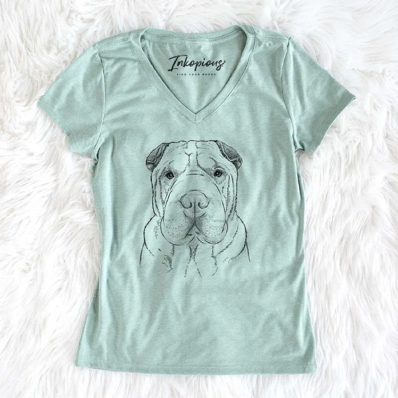 Bare Moomers the Shar Pei - Women's V-neck Shirt-- Beaded Sequined Faux Fur