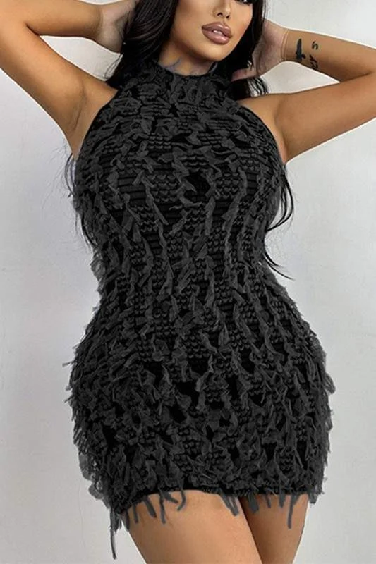 MESH SLEEVELESS MINI DRESS Casual Button-Up Mini Dress