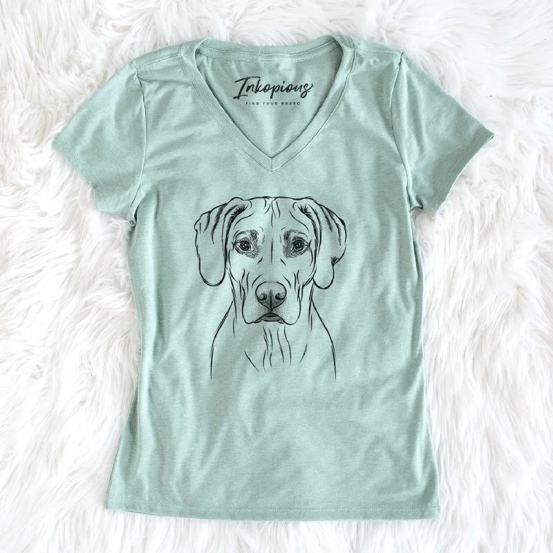 Bare Reid the Rhodesian Ridgeback - Women's V-neck Shirt-- Terry Blend Velvet Blend Canvas Blend Bare Reid the Rhodesian Ridgeback - Women's V-neck Shirt-- Terry Blend Velvet Blend Canvas Blend