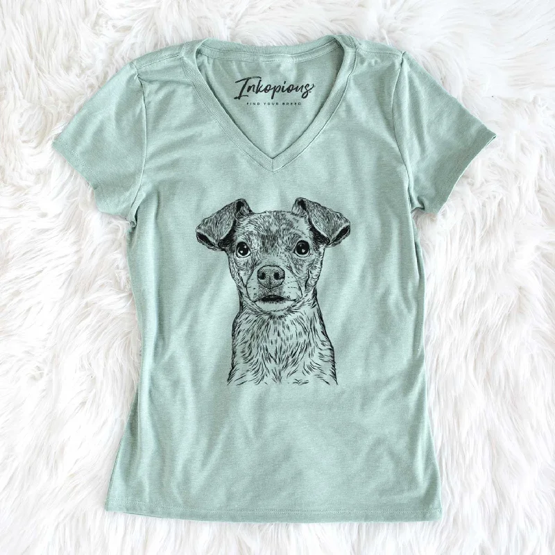Bare Olive the Mixed Breed - Women's V-neck Shirt-- Print Jacquard Patchwork