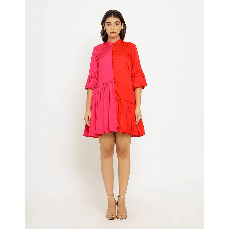NEORA BY NEHAL CHOPRA Red & Pink Half & Half Mini Dress Cozy A-Line Mini Dress