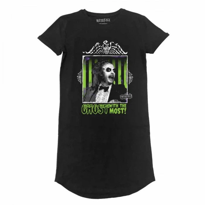 Beetlejuice Womens/Ladies Ghost With The Most T-Shirt Dress-- Mesh Canvas Denim